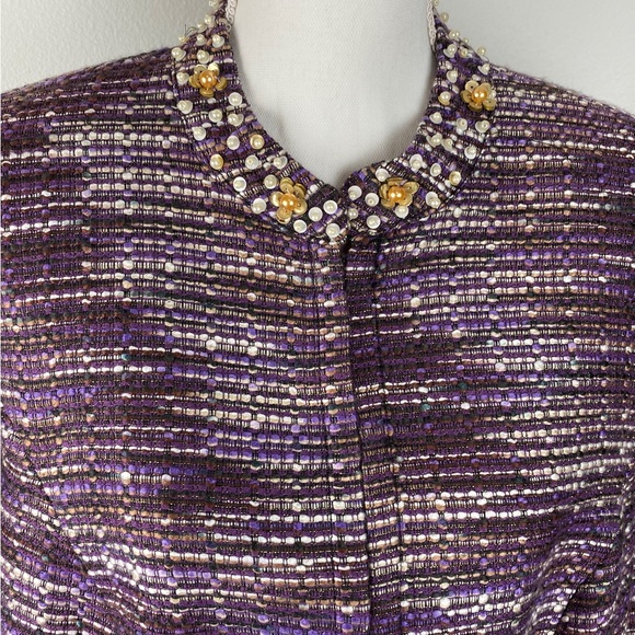 Lane Bryant, Plus Size 16 Tweed Jacket Purple NWOT Lined Beaded Neckline - Picture 12 of 15
